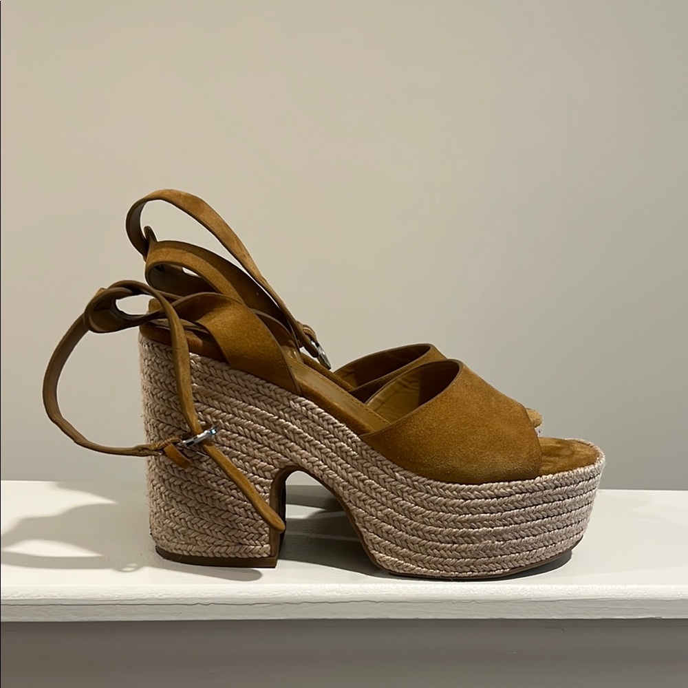 Goldish Brown Suede Platform Sandals